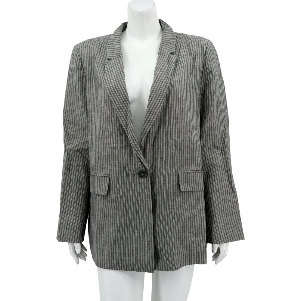Maison 123 Paris Blazer Womens 44 US 14 Gray Pinstripe Linen Preppy Office Work